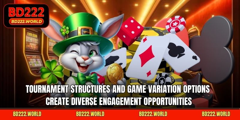 Tournament structures and game variation options create diverse engagement opportunities
